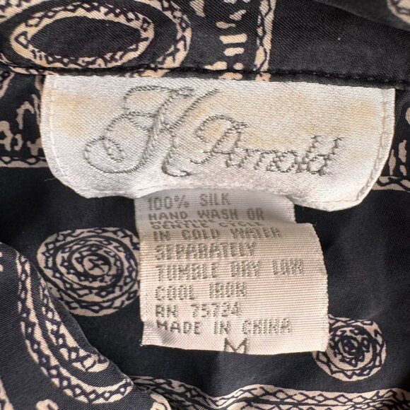J‎ Arnold Silk Shirt Mens M Paisley Tribal Gray Short Sleeve Button Up Collared - Picture 4 of 5